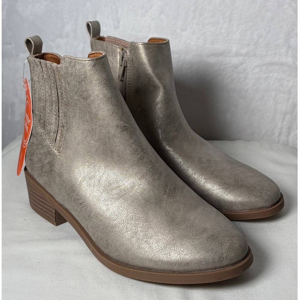 Wonder Nation Girls Metallic Taupe Ankle Boots Size 2 Side Zip NEW